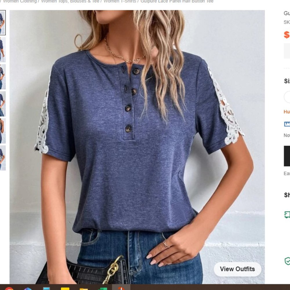 Lace Panel Half Button Tee medium (6)